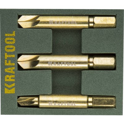 Набор экстракторов KRAFTOOL для выкручивания крепежа с износом граней шлица до 95%.PH1/PZ1,PH2/PZ2,PH3/PZ3,3 предмета