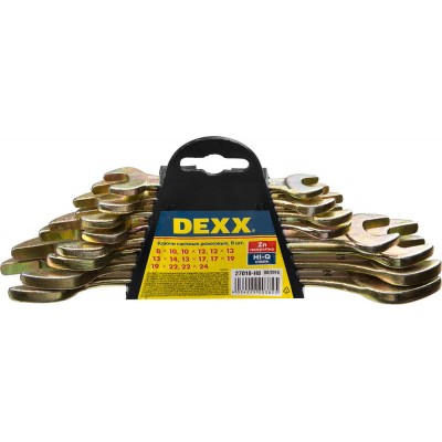 Набор DEXX: Ключи рожковые гаечные, желтый цинк, 8-24мм, 8шт